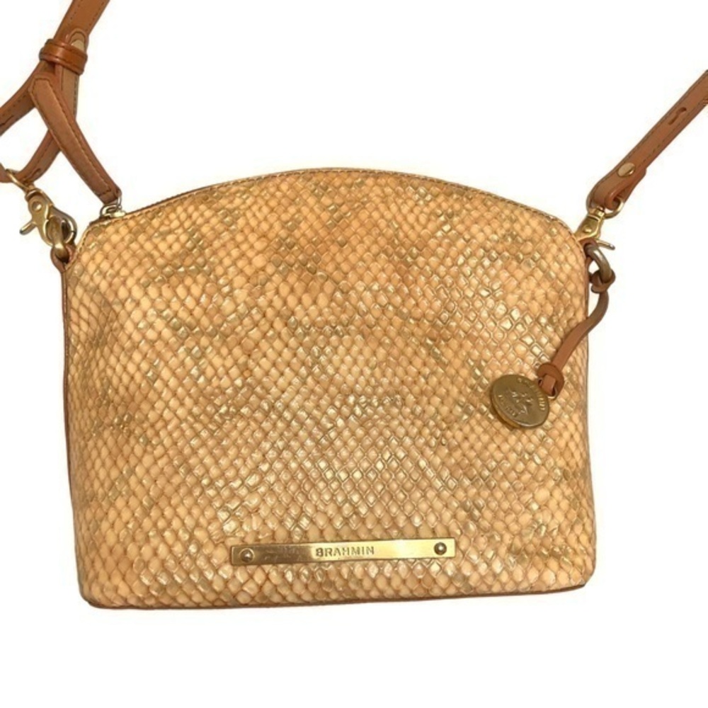 Brahmin yellow embossed leather dome crossbody bag